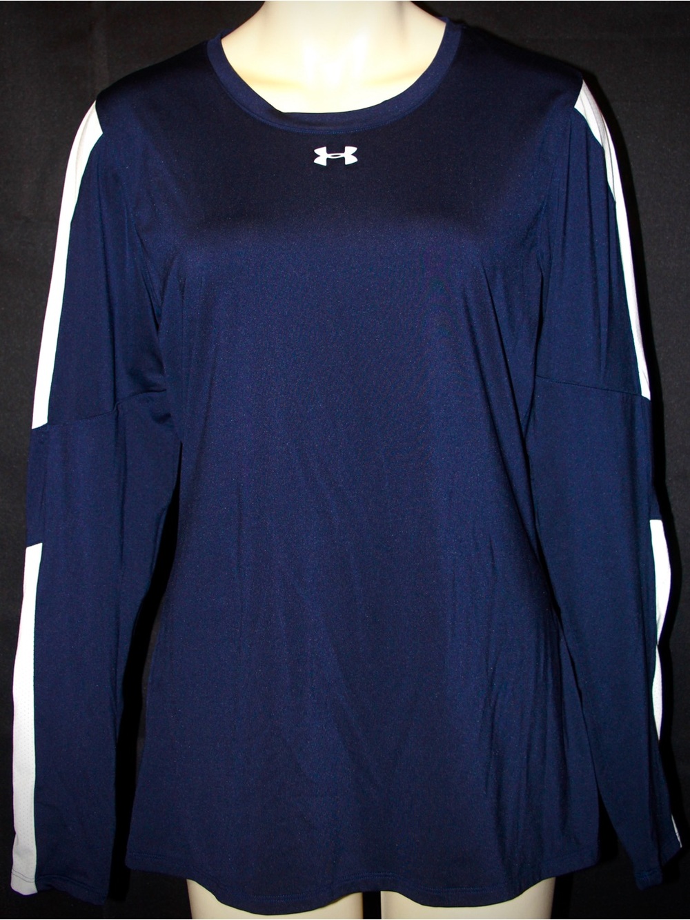 Under Armour HeatGear Long Sleeve Athletic Top Navy Blue White Size Large